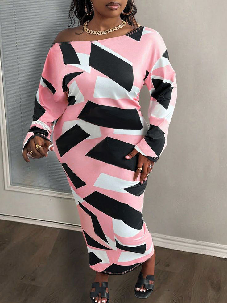 Fashion Print Loose Plus Size Women's Long-Sleeved Dress