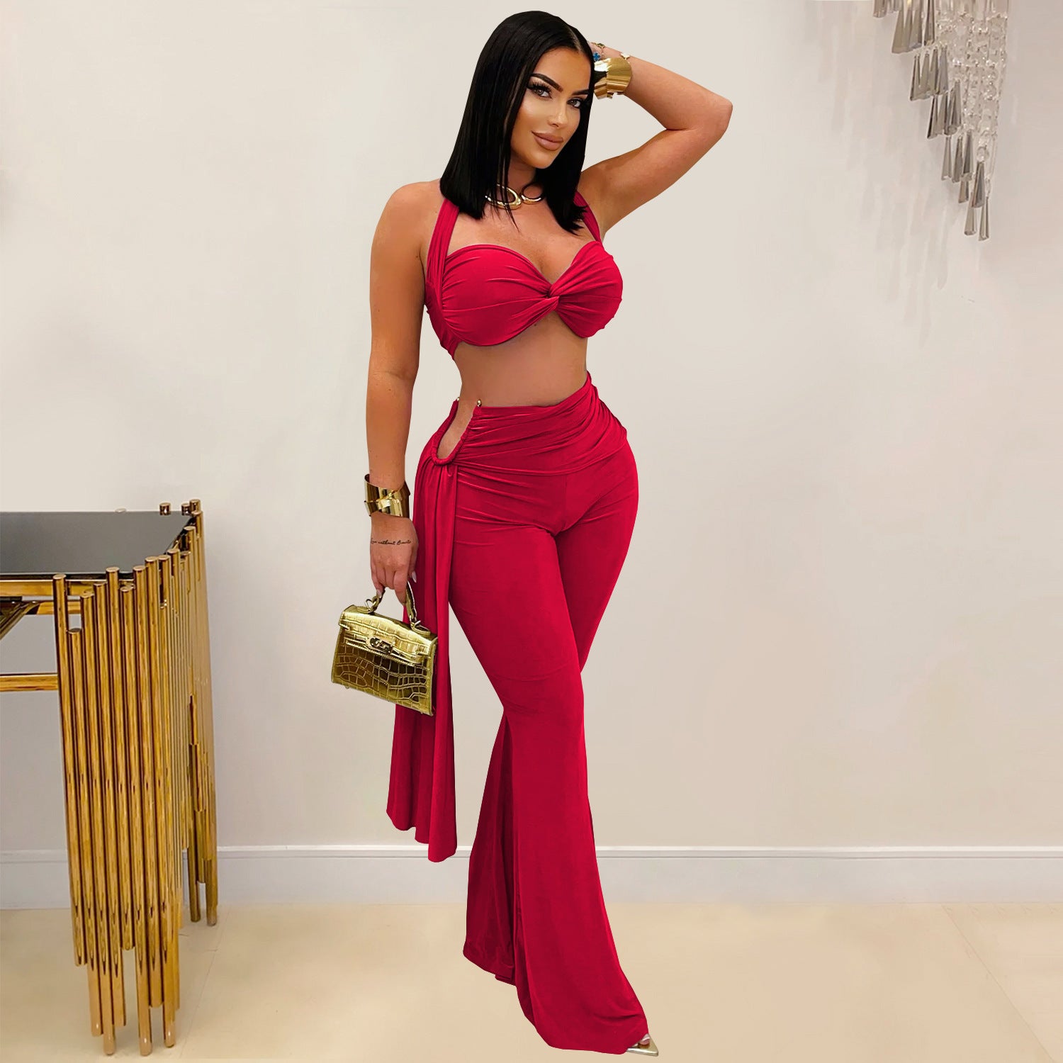 Women Sexy Summer Strapless Lace-Up Two-Piece Set 3