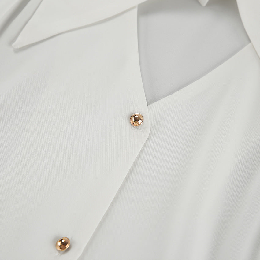 Women white sexy Turndown Collar long-sleeved hollow chiffon shirt 13