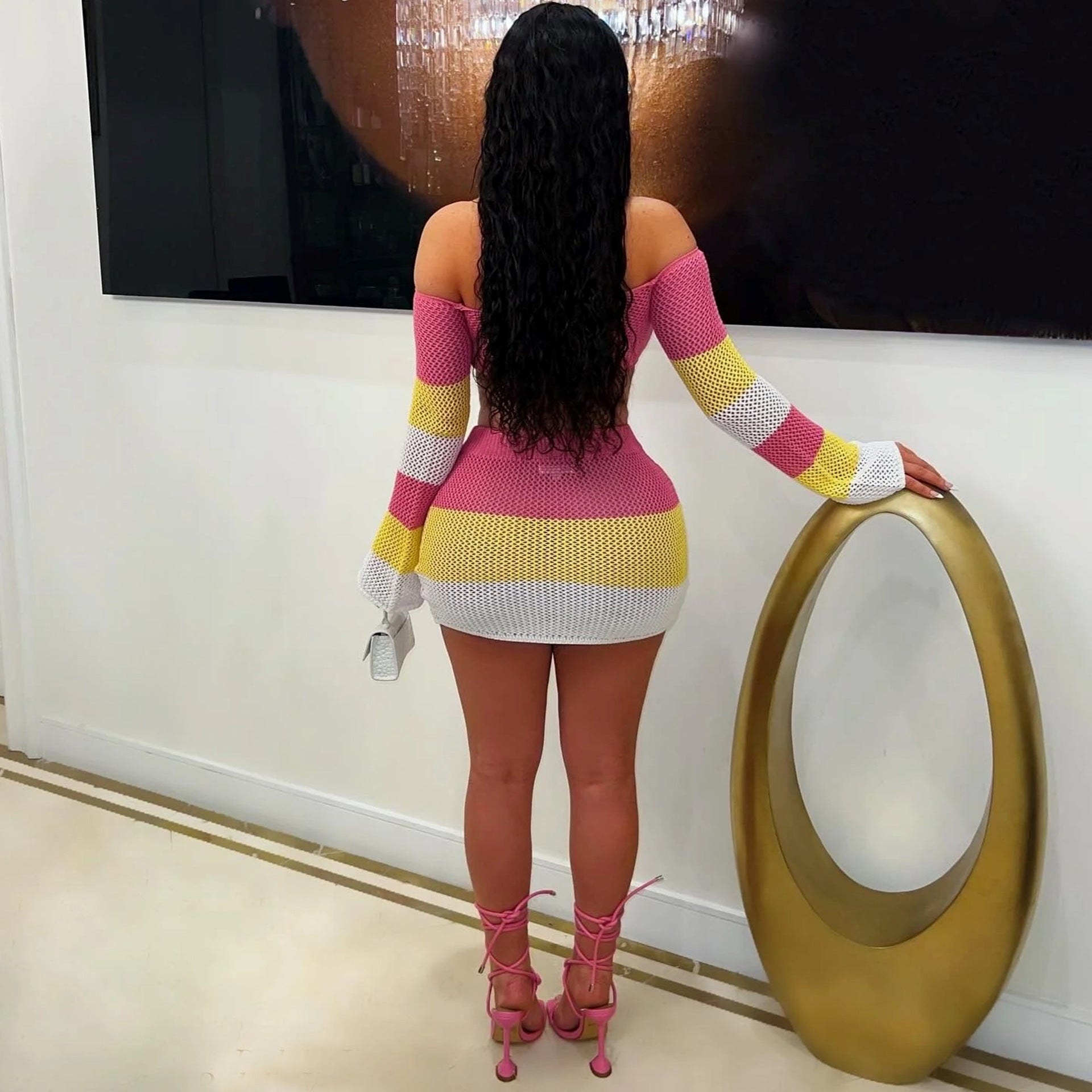 Women Hollow Knitting Top and Skirt Two-piece Set 4