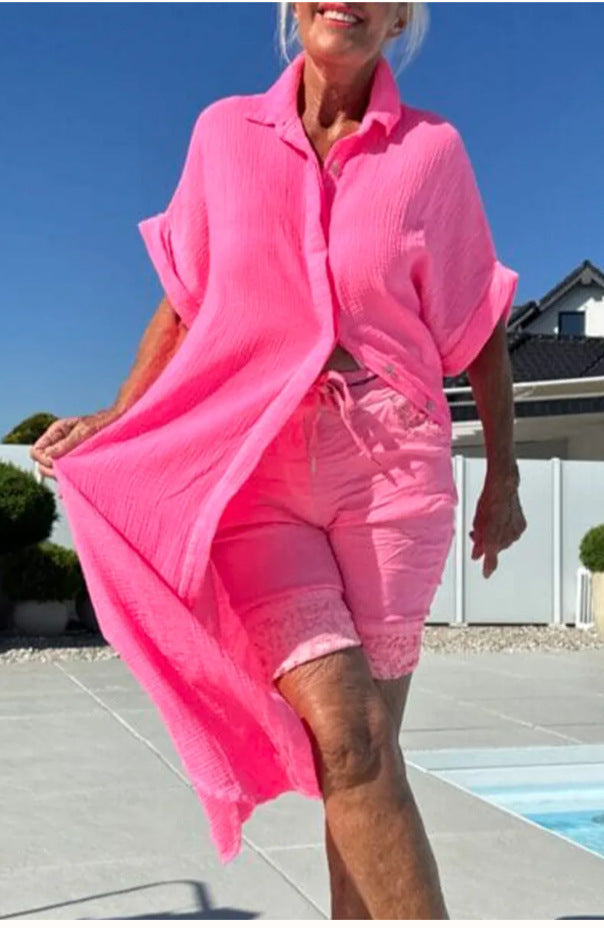 Women Summer Print Holidays Button Shirt Dress 3