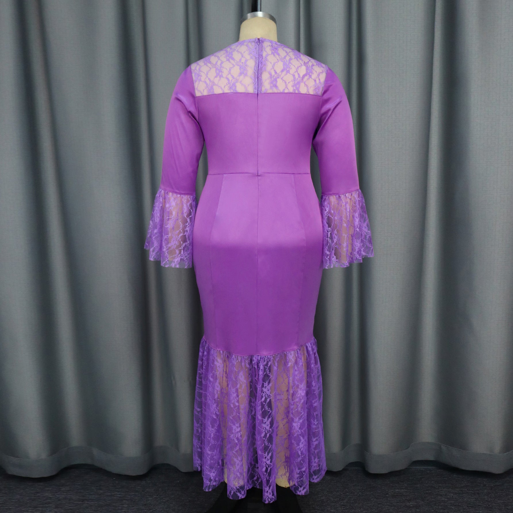 Bell Bottom Sleeve Lace Patchwork Fishtail Formal Party Dress 4