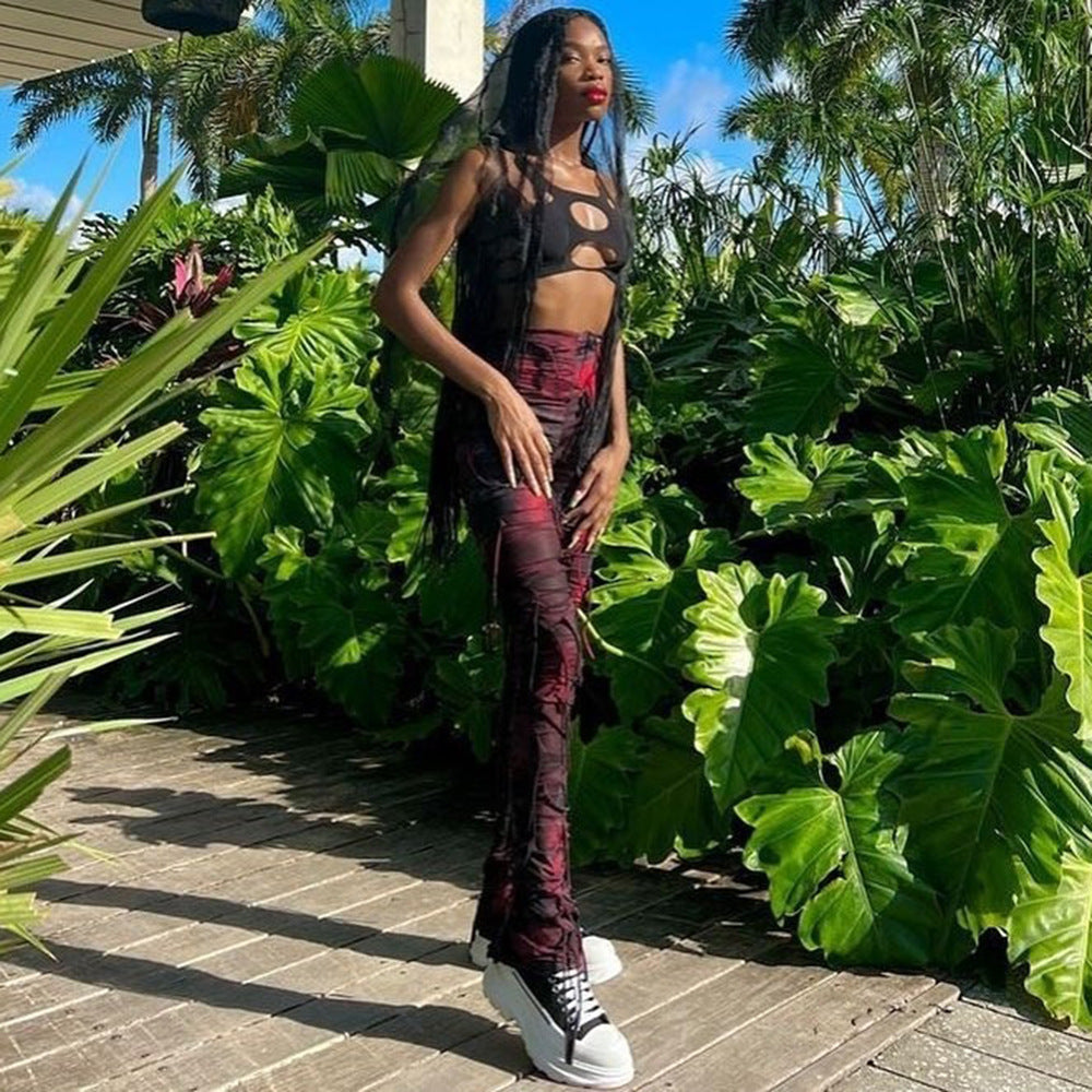 Women Style Tie Dye Tassel Casual Pants 23