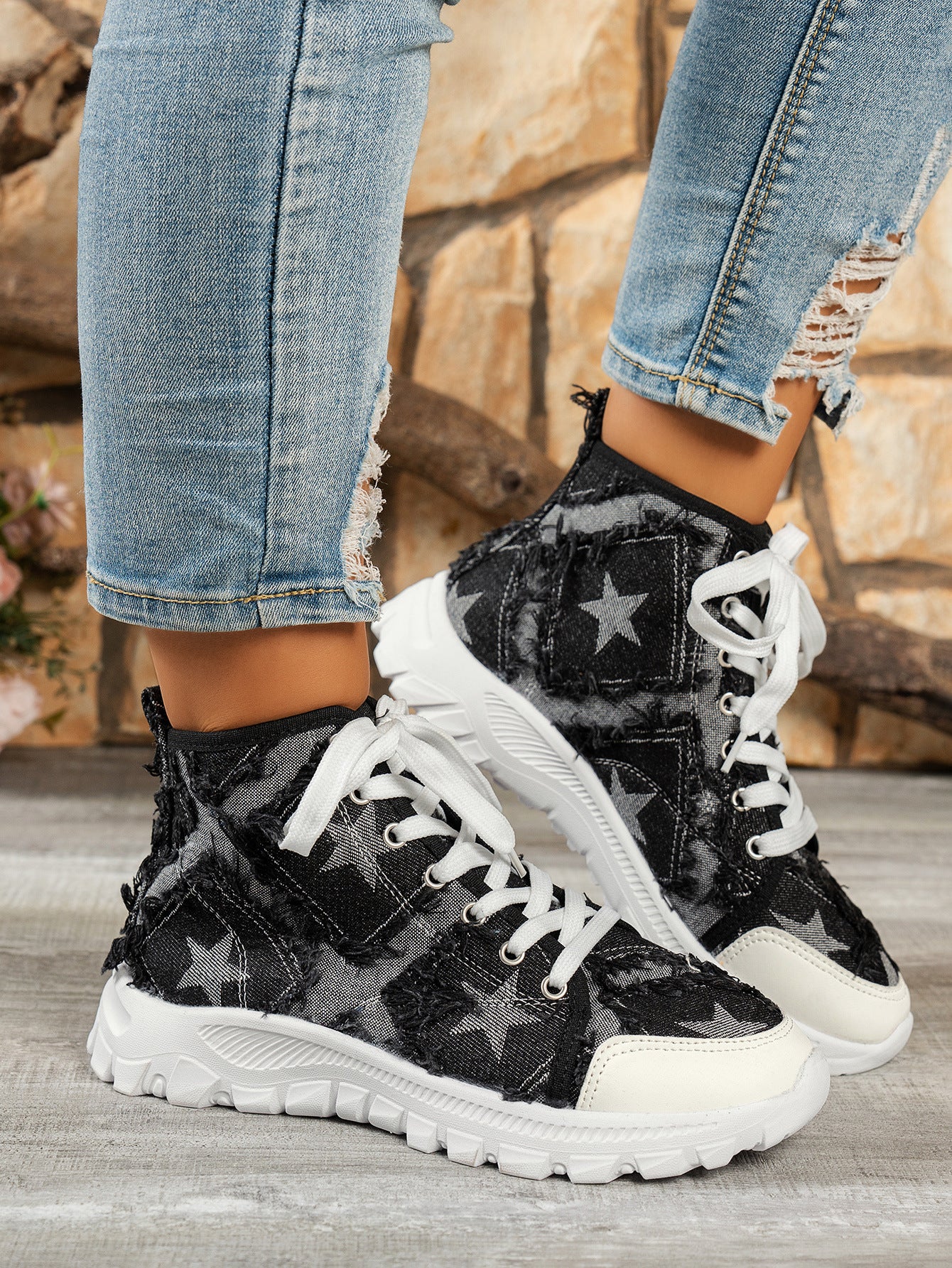 Autumn Winter Thick-Soled Washed Denim Plaid Women Casual Short Boots 10