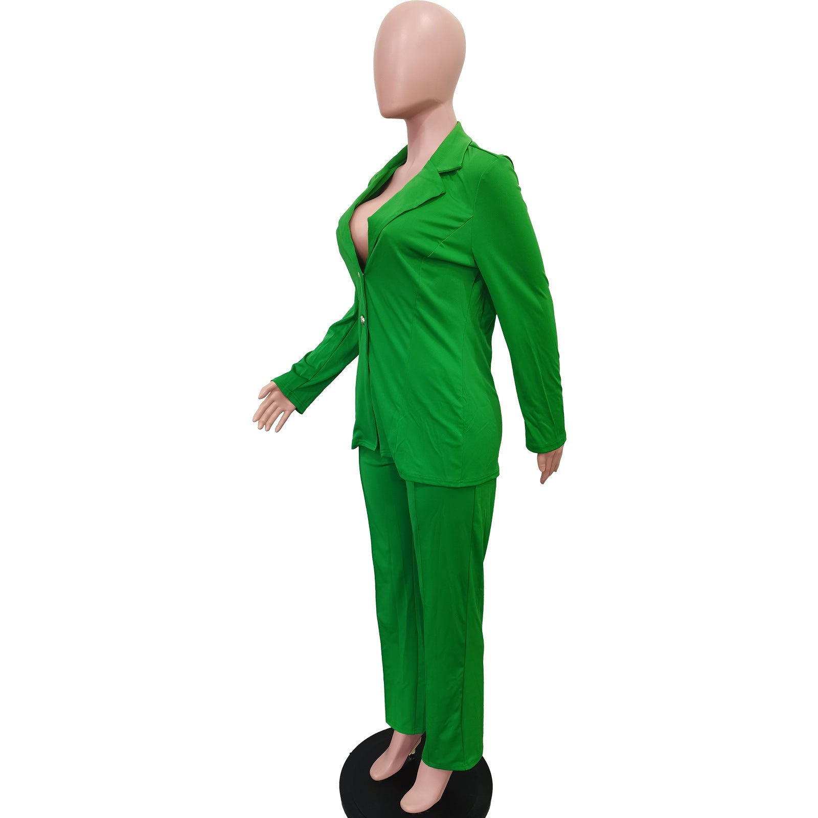 Women Solid Turndown Collar Two-piece Set 17