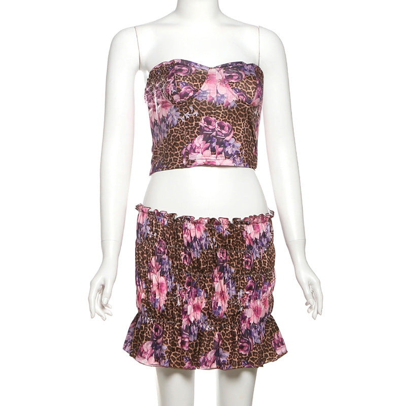 Spring Summer Strapless Crop Top Bodycon Mini Skirt Two Piece Set 7