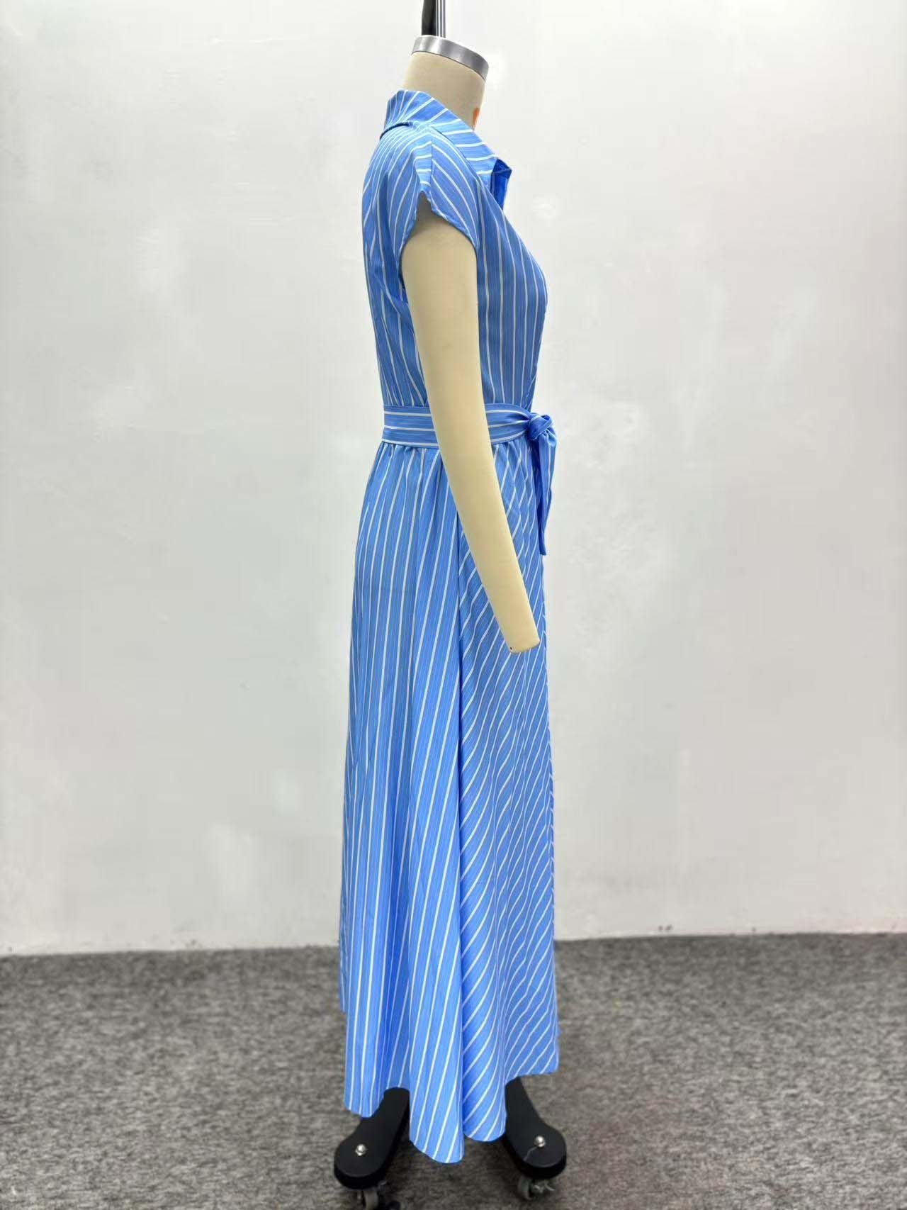 African Women elegant sleeveless single-breasted striped lace-up dress 18