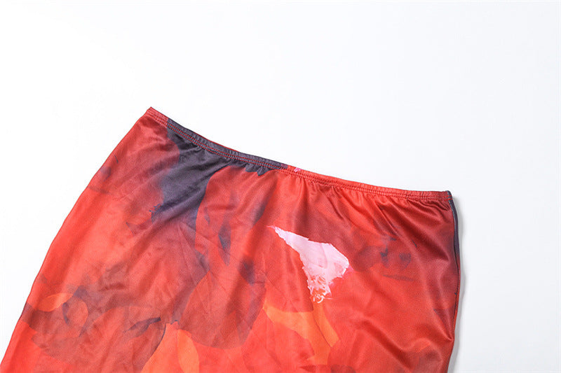 Women Summer Sexy Print Suspender Top Bodycon SkirtTwo Piece Set 30