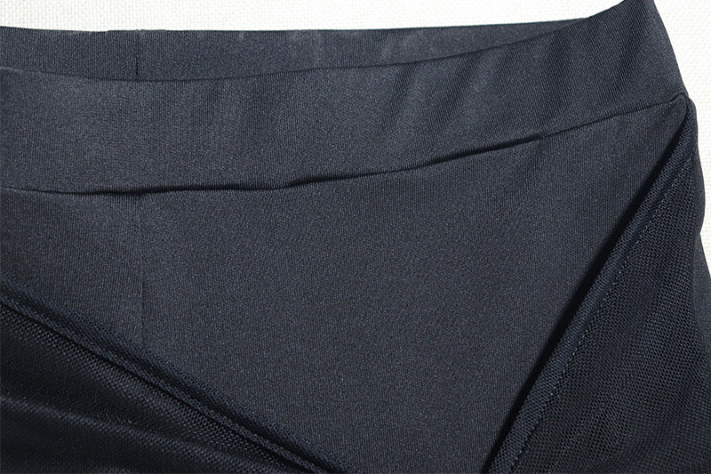 Women Solid Casual Mesh Patchwork Long Sleeve Top and Pants Two-piece Set 9