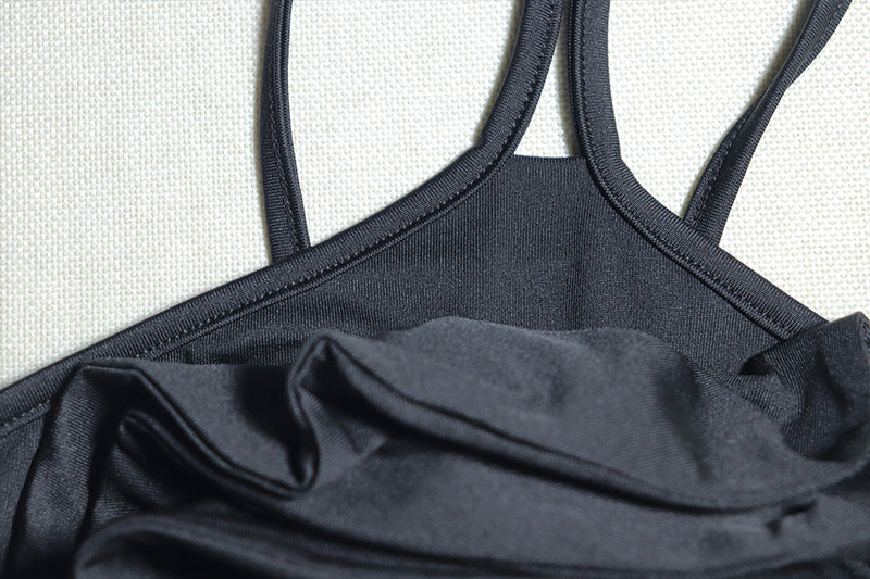 Women Solid Halter Neck Sleeveless Flower Bodycon Dress 16