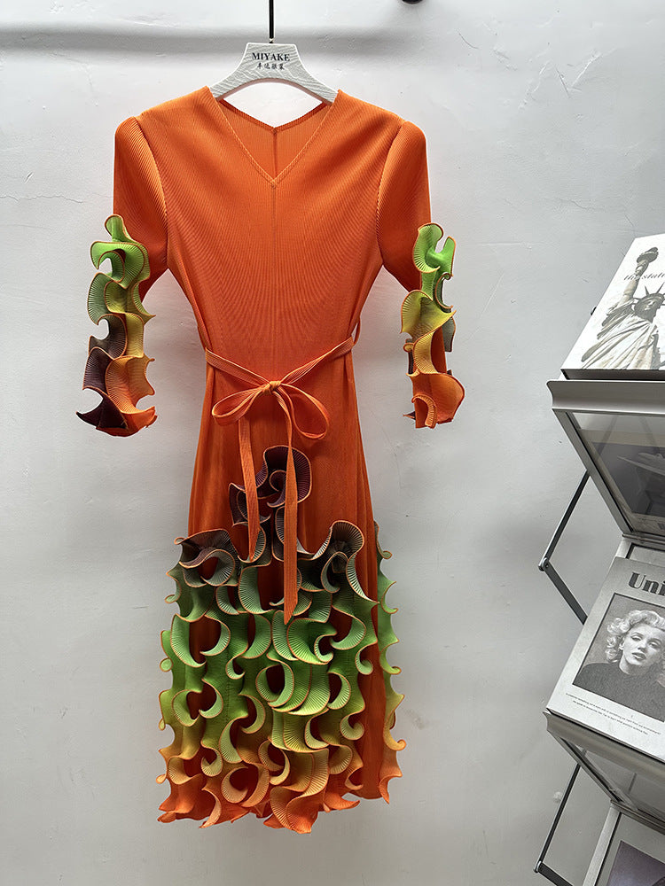 Africa Plus Size Dress Fashion Rainbow Ruffle Chic Elegant Slim Fit Midi Dress 15