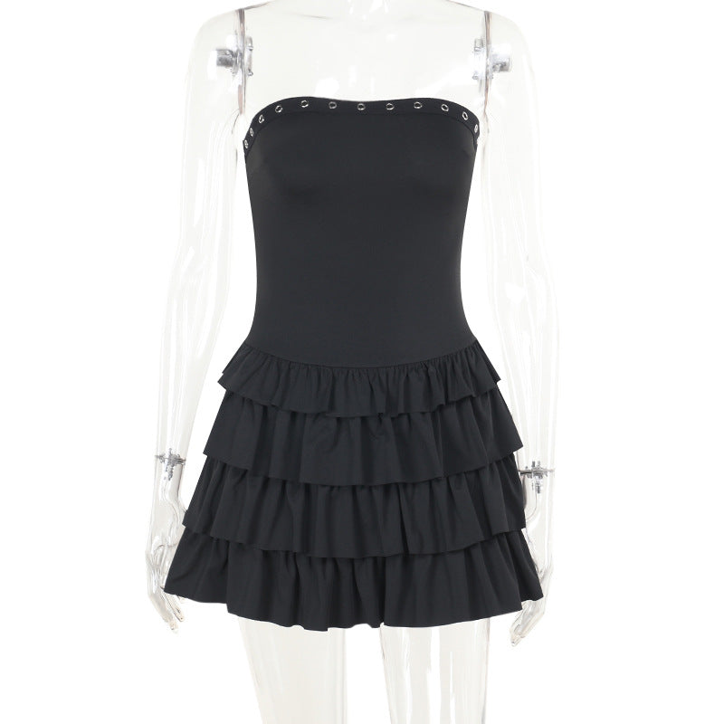 Strapless Sexy Low Back Slim Fit Cascading Ruffles Women Mini Dress 8