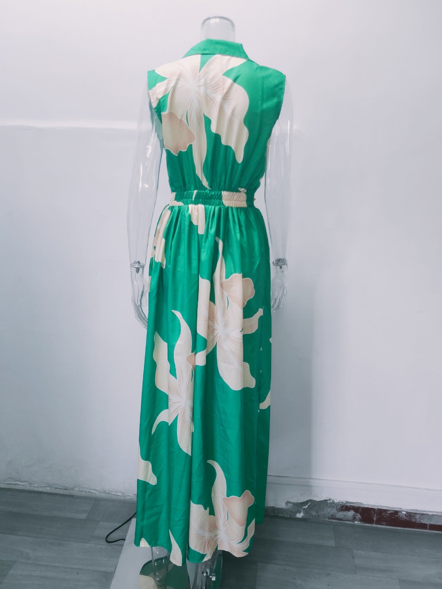 Women'S Fall Fashion V-Neck Sleeveless Turndown Collar Loose Wide Leg Jumpsuit 13