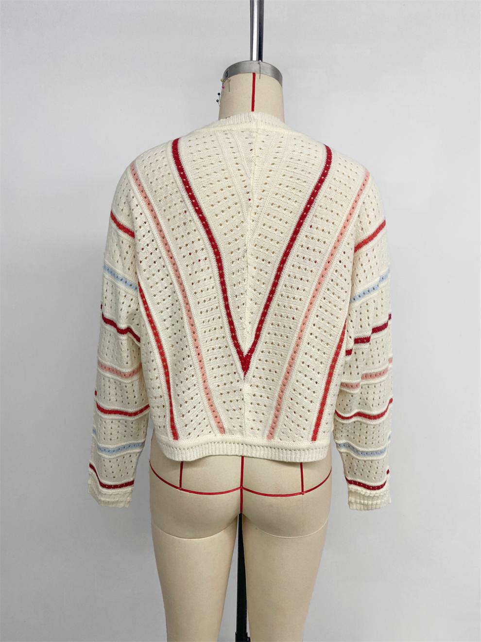 Autumn Winter Multi-Color Striped Sweater Round Neck Pullover Knitting Shirt 5