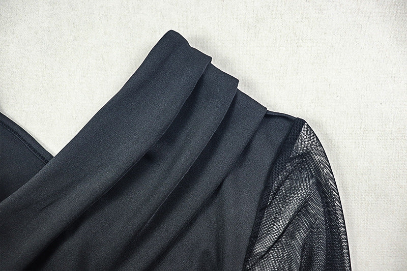 Solid Color Women's Slim Slash Shoulder Long-Sleeve Short Bodycon Dress 11