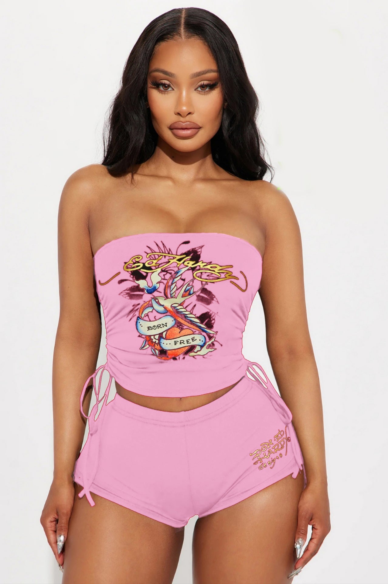 Women Print Chest wrap Top and shorts two-piece set 10