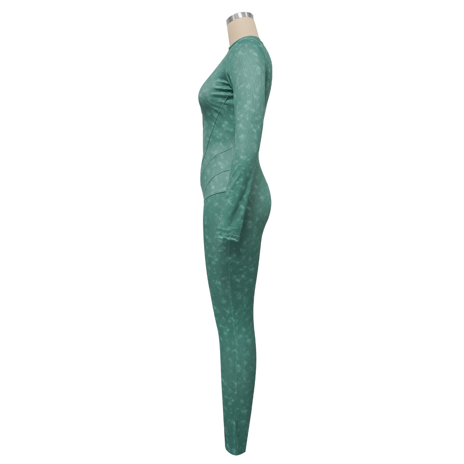 Women's Ribbed Printed Sexy V-Neck Tight Fitting Zipper Jumpsuit 13