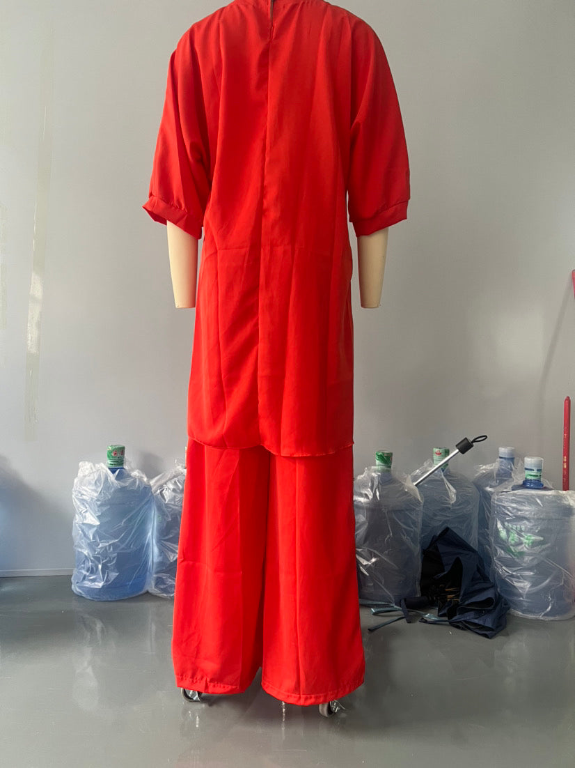 Women's Summer Solid Color Round Neck Casual Fashion Loose Irregular Two Piece Pants Set 15