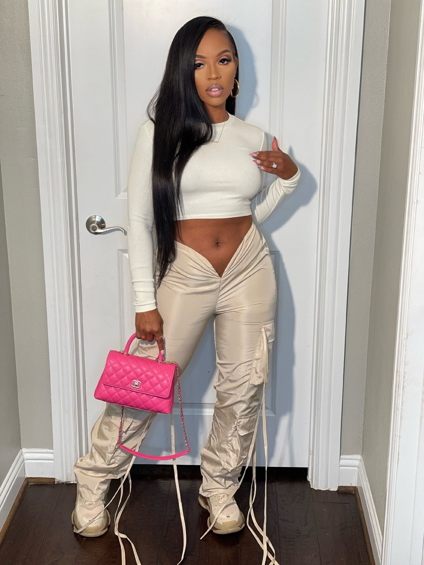 Women's Sexy Bright Lace-Up Multi Pocket Streetwear Casual Pants 7