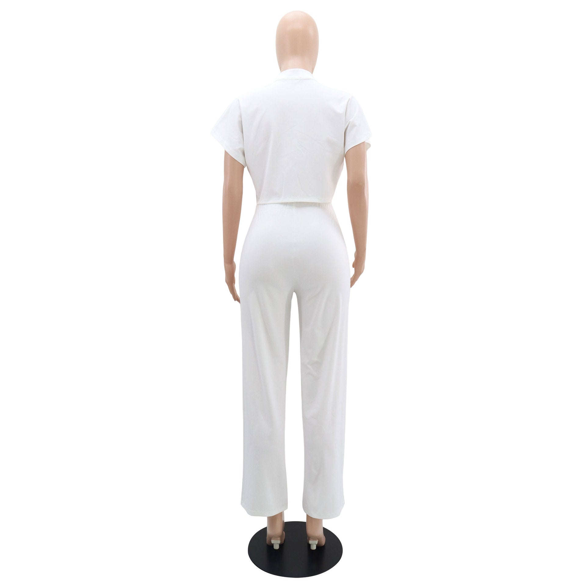 Versatile short Sleeve Shirt top solid color straight women's trousers Casual two-piece set 13