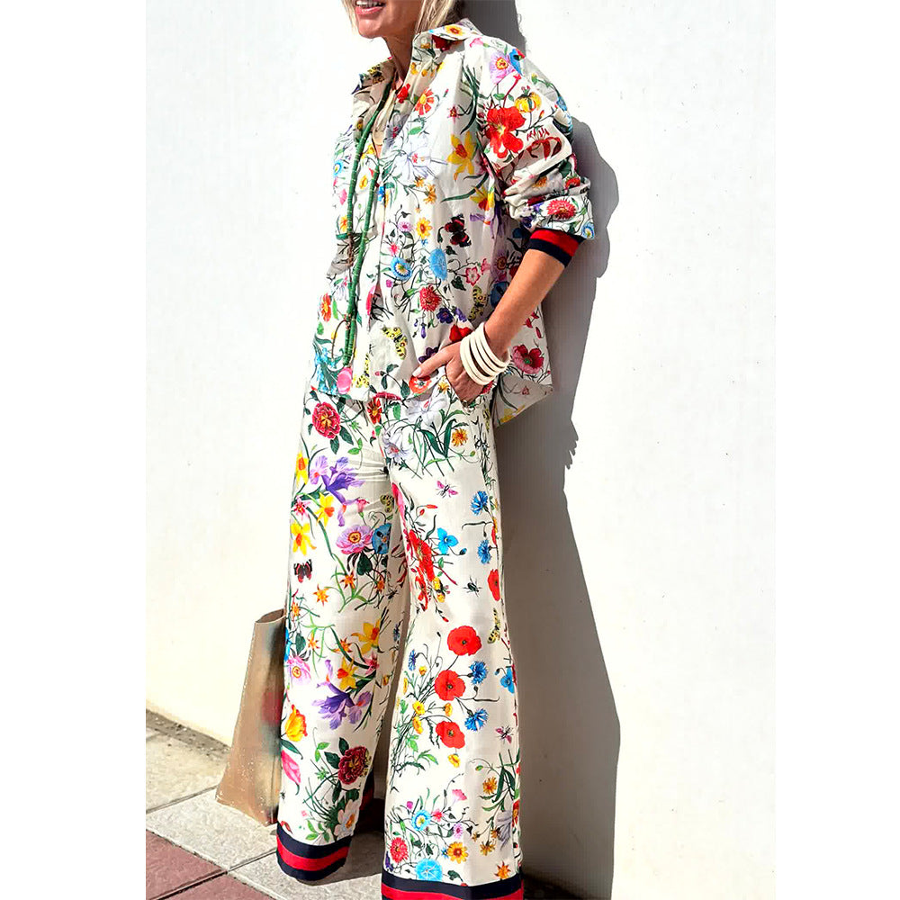 Spring/Summer Women's Printed Casual Shirt & Pants Two-Piece Set 8