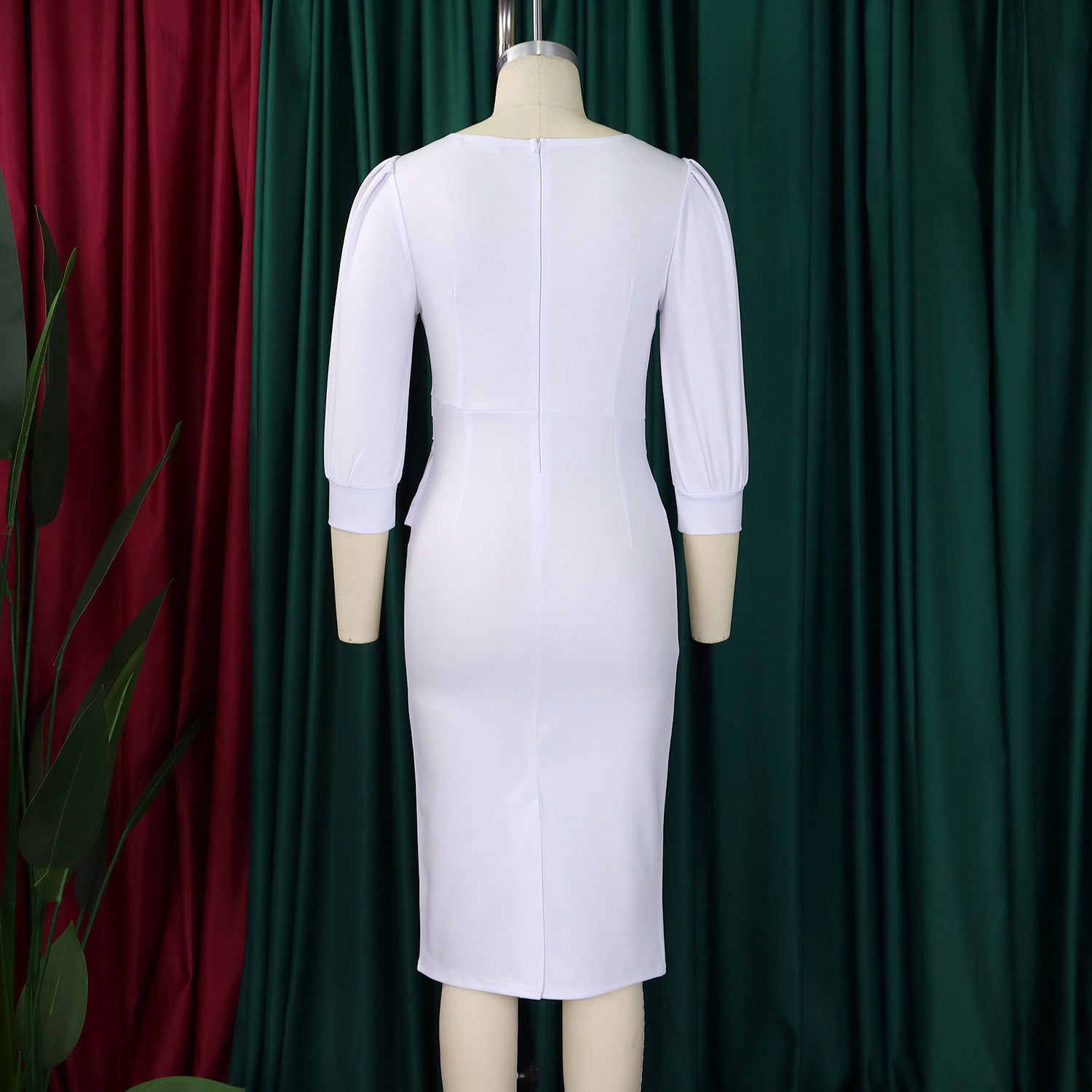 Plus Size Fashion Solid Color Round Neck Ol Bodycon African Dress 16