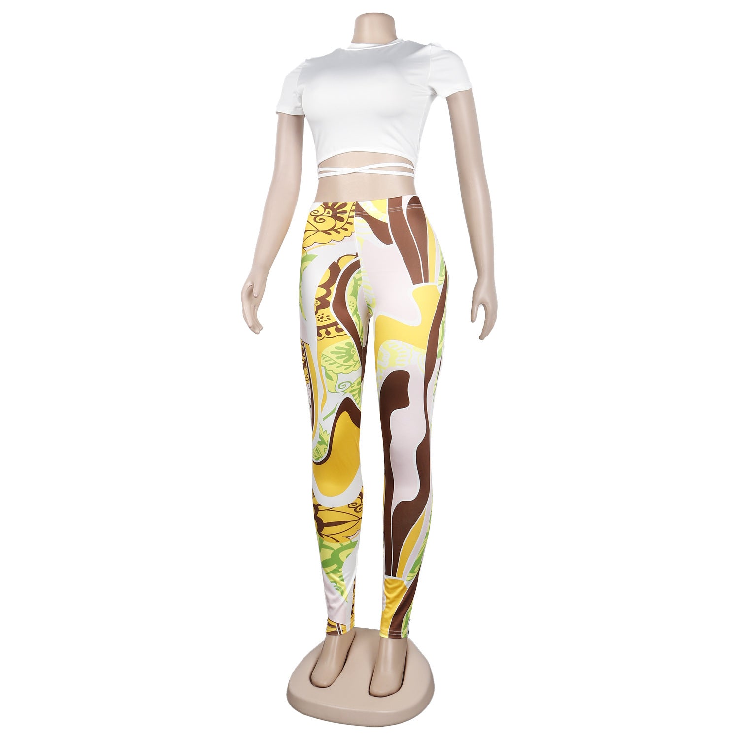 Women Sexy Short Sleeve Top+ Printed Trousers Two-piece Set 28
