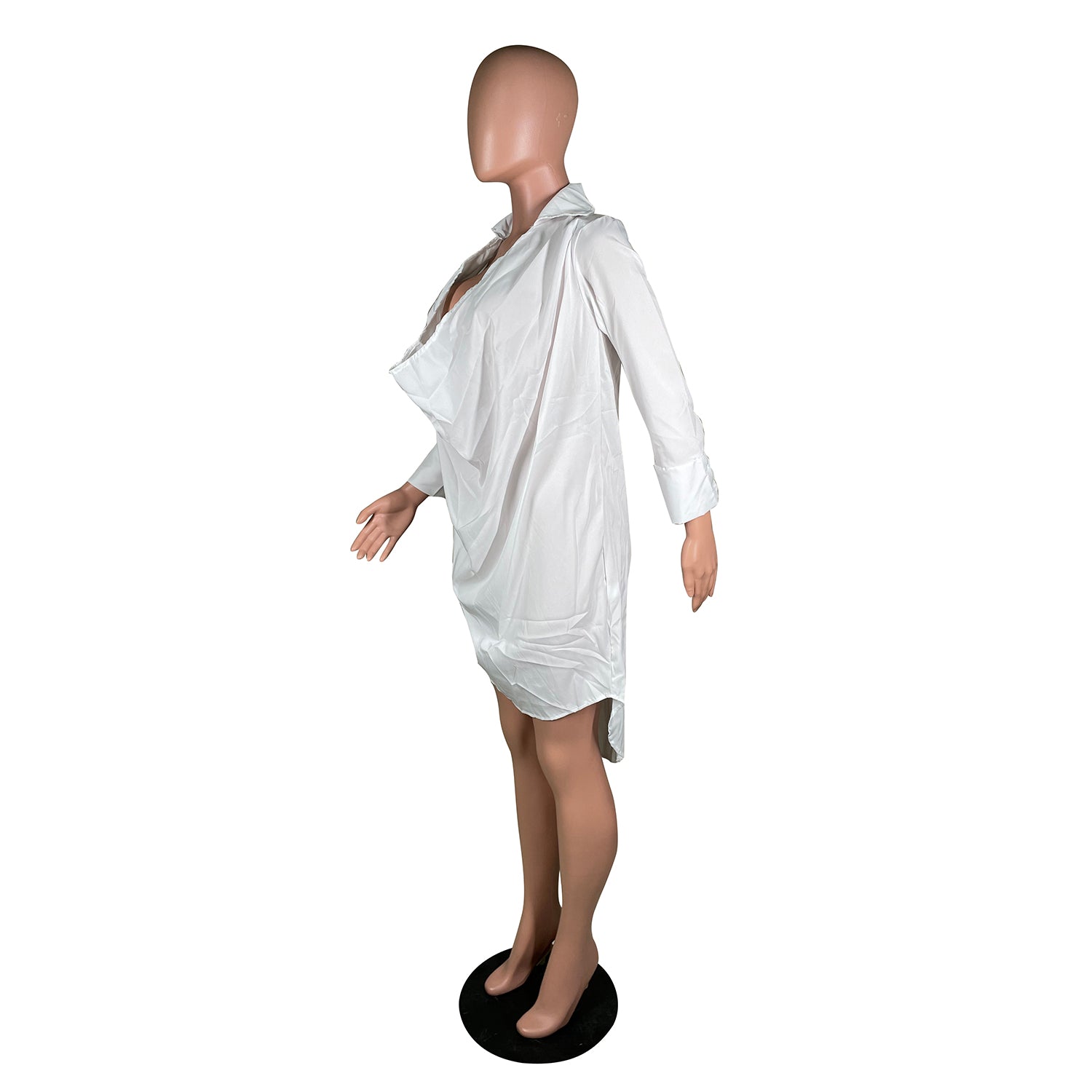 Women's nightclub low cut deep v sexy solid color dress 19