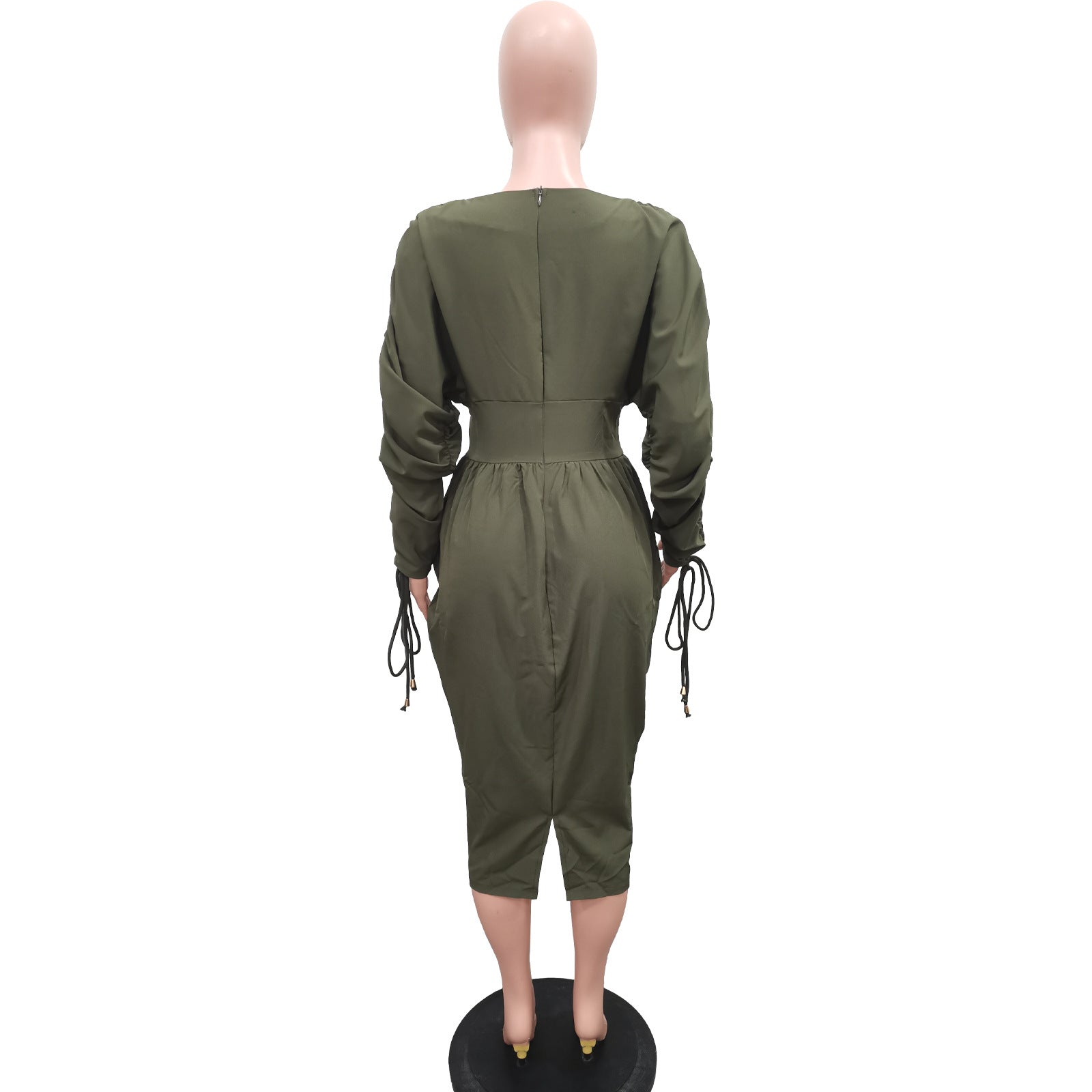 Women's Drawstring Long Sleeves Solid Color Pleated Dress 10