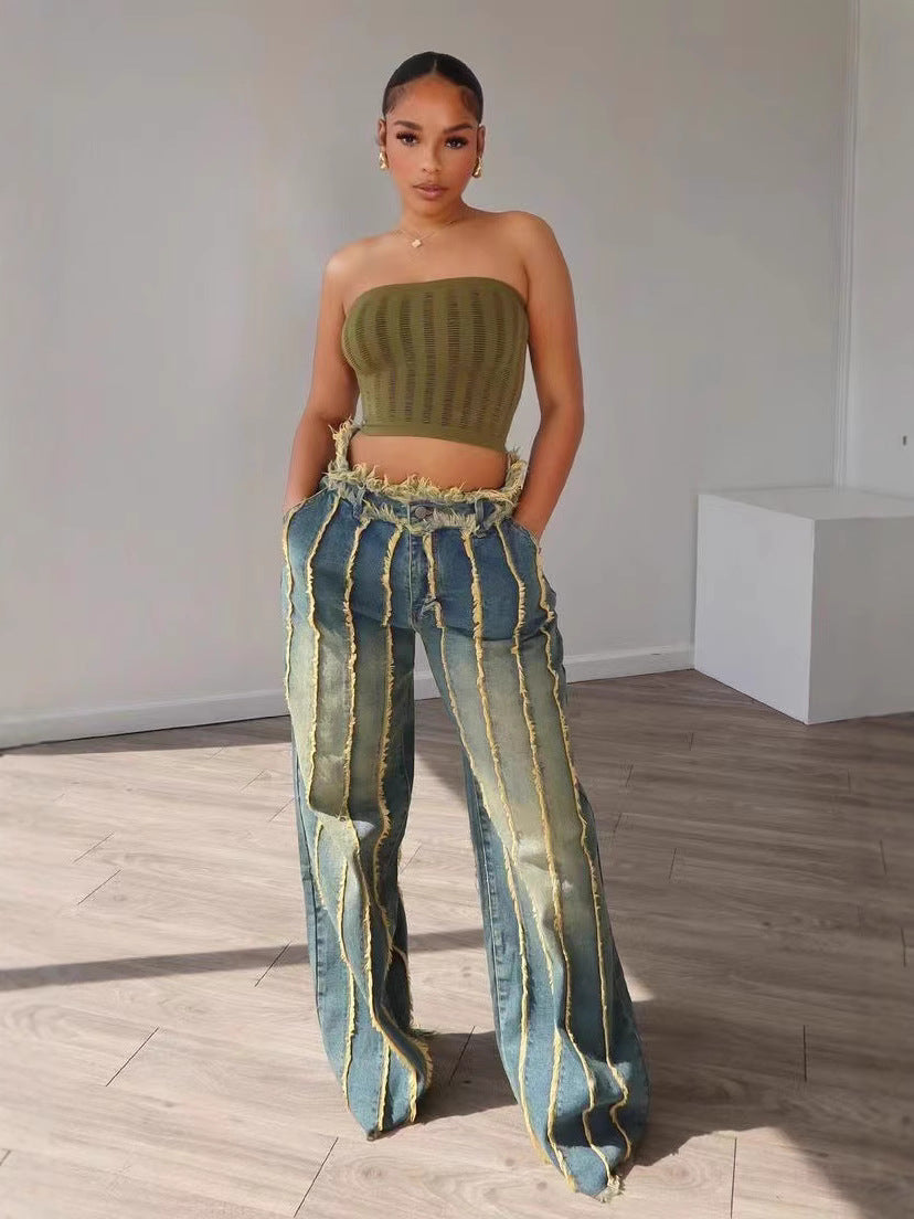 Women Patchwork Stretch Denim Pants 5