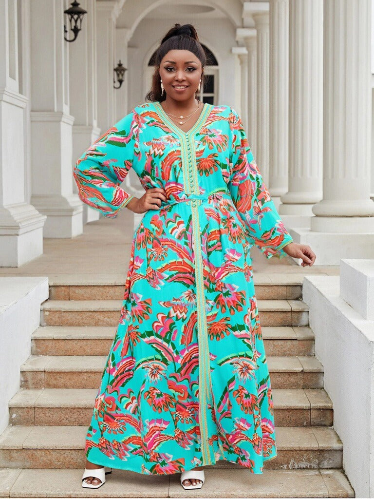 Plus Size Women's Loose Lace Embroidery Chiffon Print Evening Dress 12