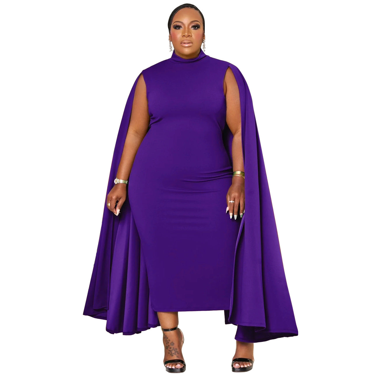 Plus Size African Women Solid Round Neck Patchwork Bodycon Dress