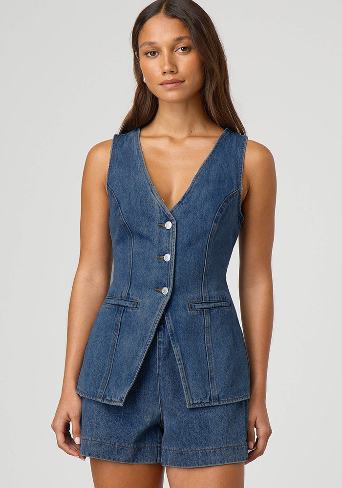 Fashion Casual Sleeveless High-Waist Women's Denim Vest Shorts Two Piece Set