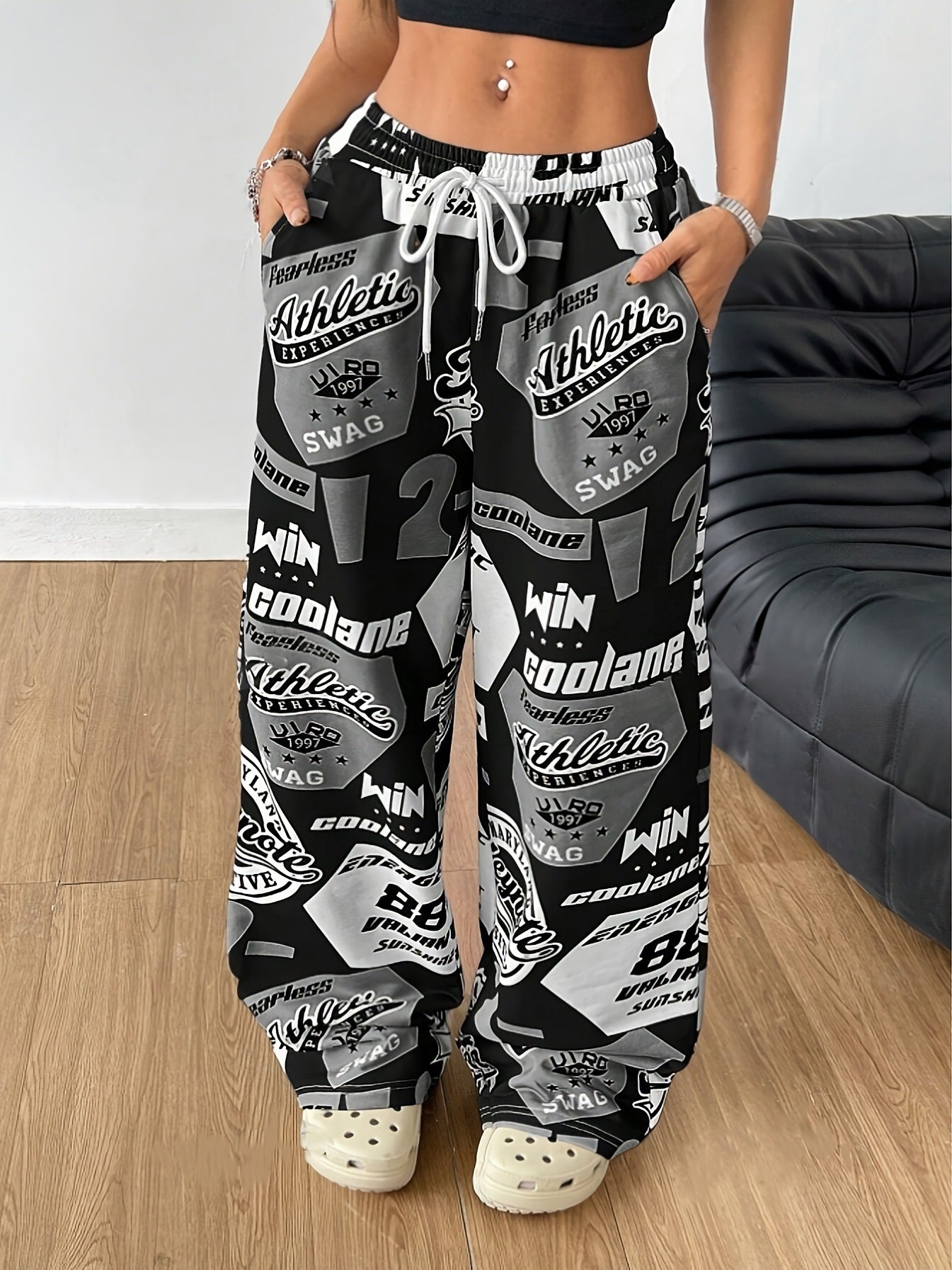 Women Autumn Printed Casual Wide-Leg Pants