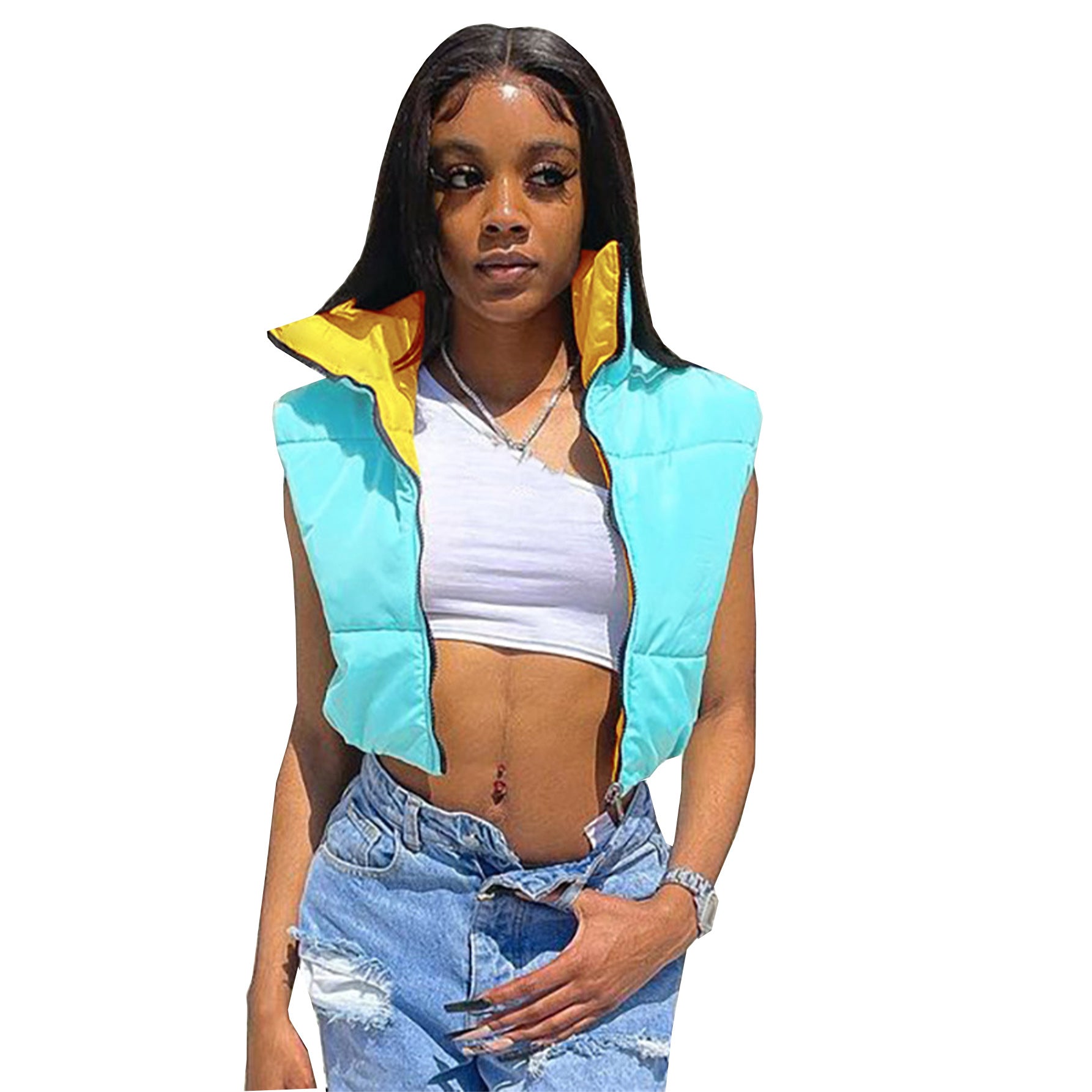 Women's Autumn And Winter Contrast Color Reversible Sleeveless Vest Casual Cotton-Padded Sleeveless Coat 6