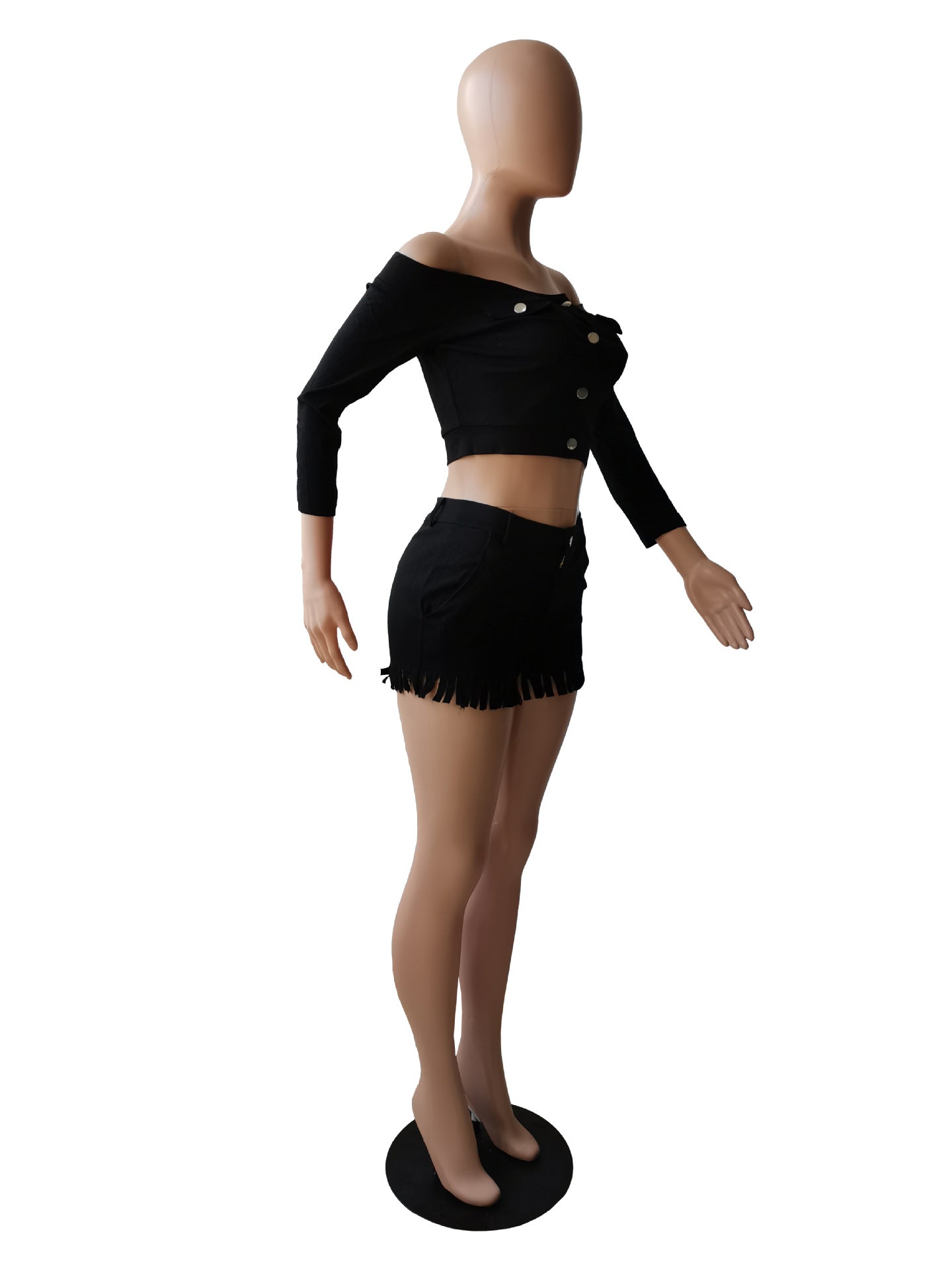 Women's Clothing High Stretch Off Shoulder Two-Piece Shorts Set 16