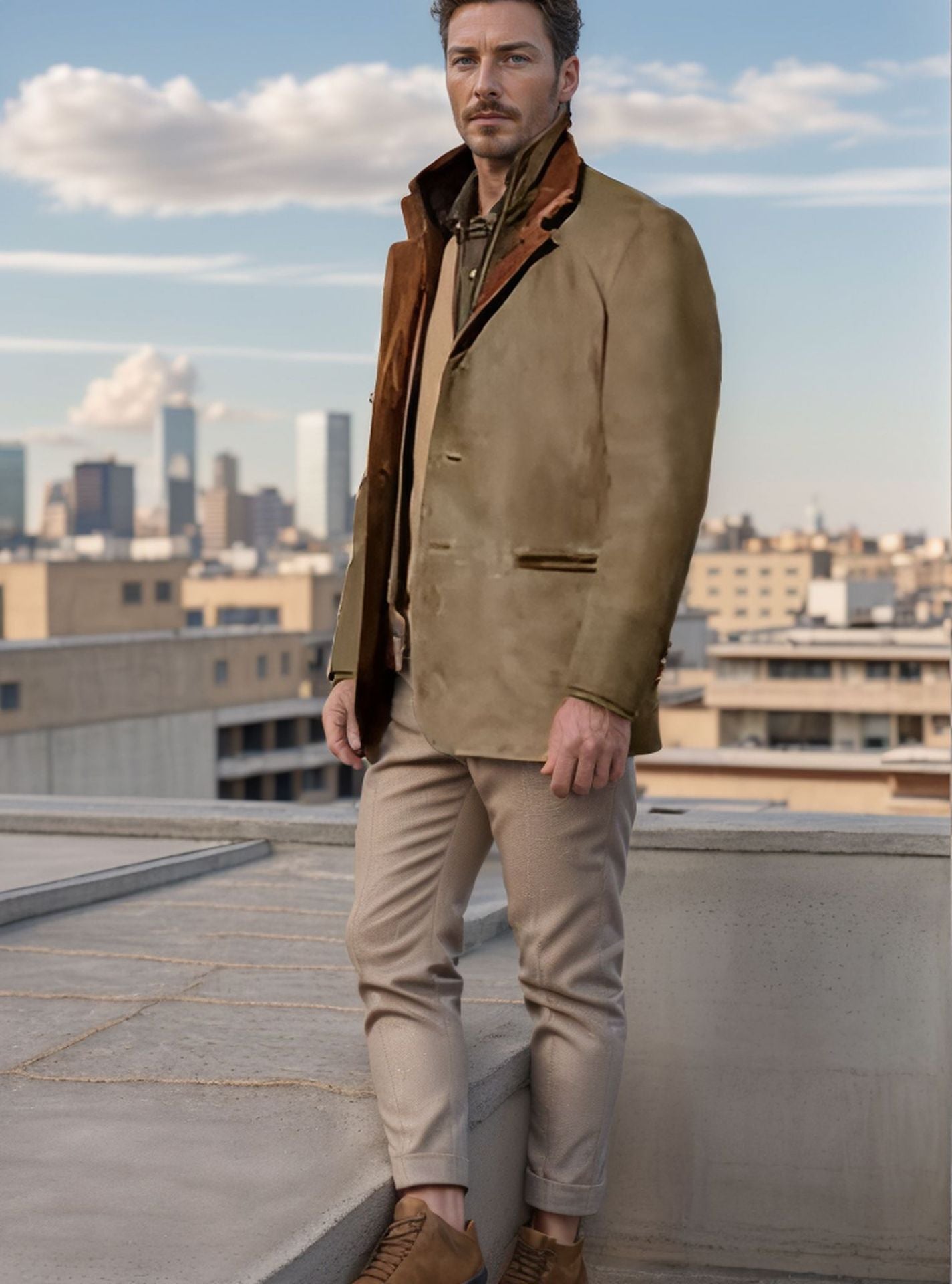 Spring Autumn Men's Fashion Retro Casual Jacket Turndown Collar Patchwork Contrasting Coat