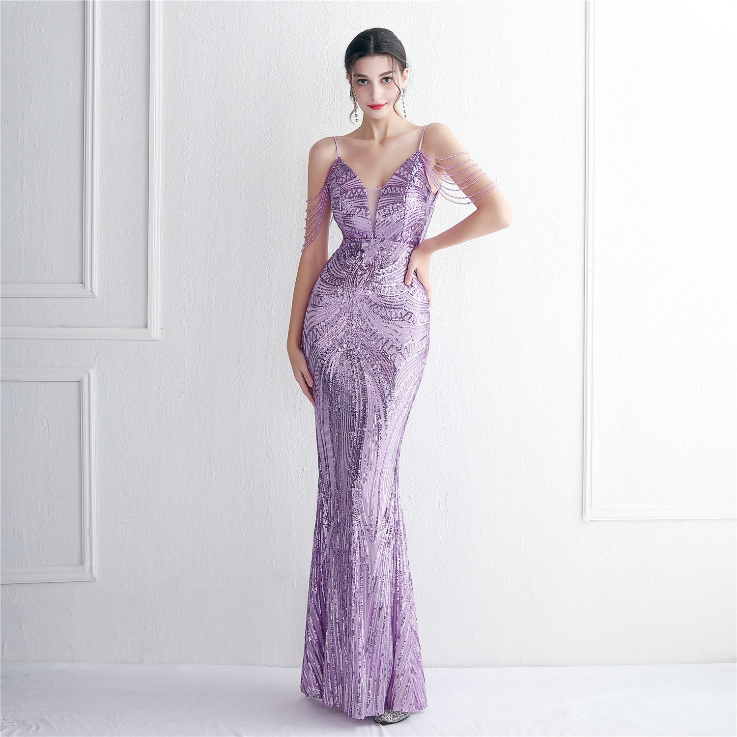 Chic Elegant Orientation Flower Beaded Straps Party Sequin Dress Long Formal Party Slim Evening Dress 19