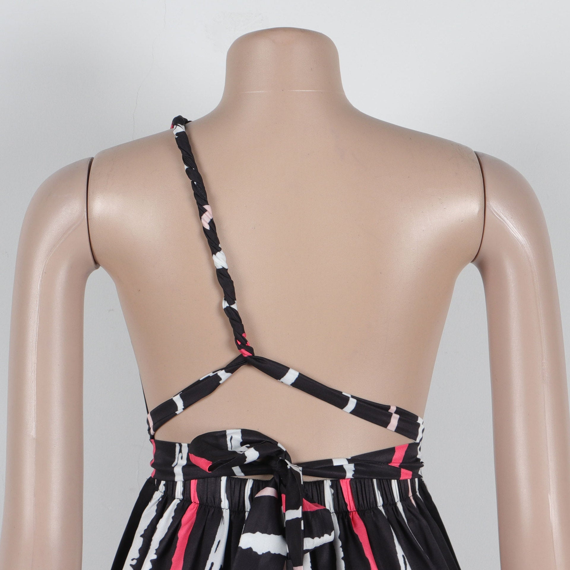 Women Sexy Print Lace-Up Slash Shoulder Backless Dress 15