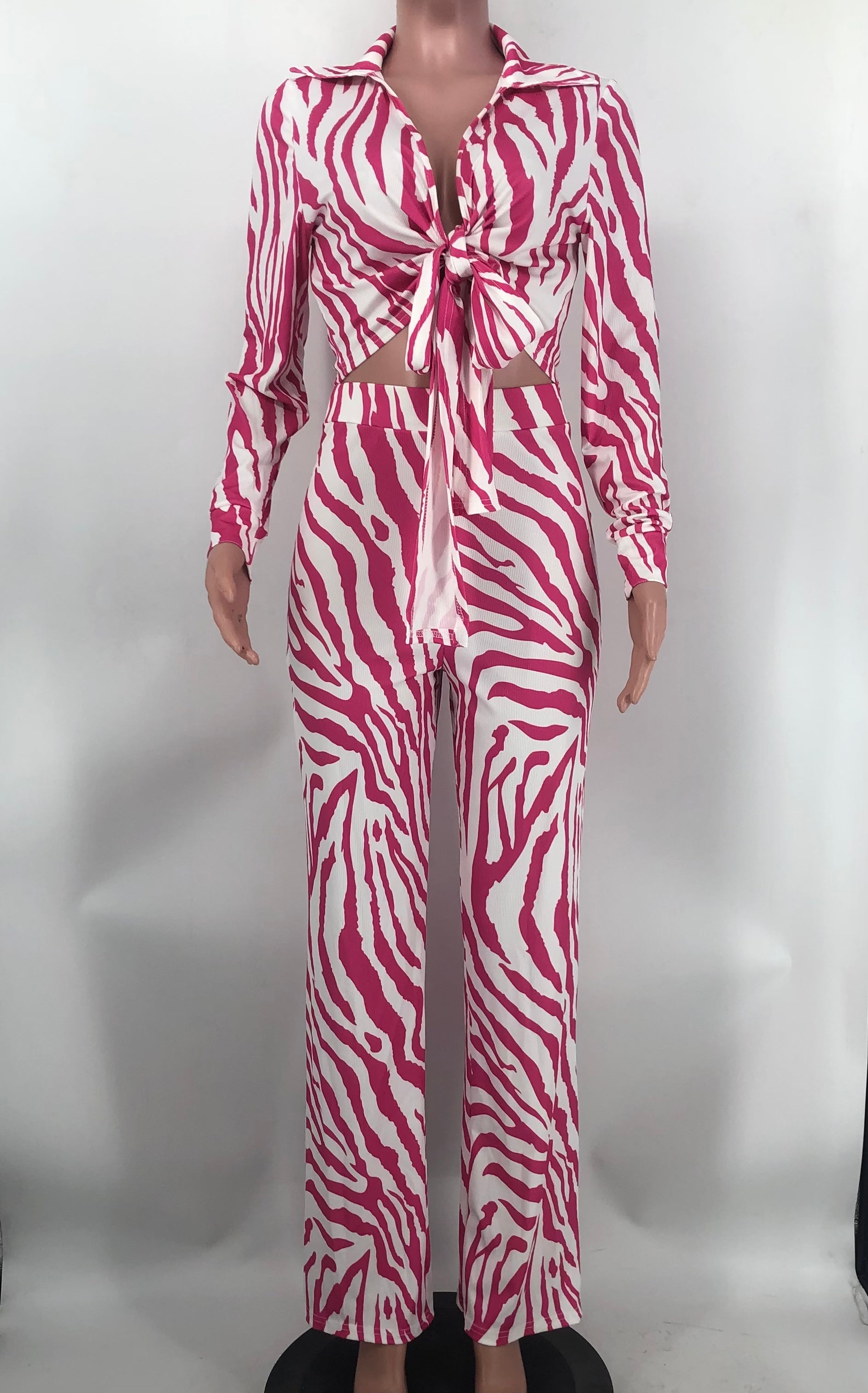 Spring Fall Pant Set Ribbed Print Crop Set 9