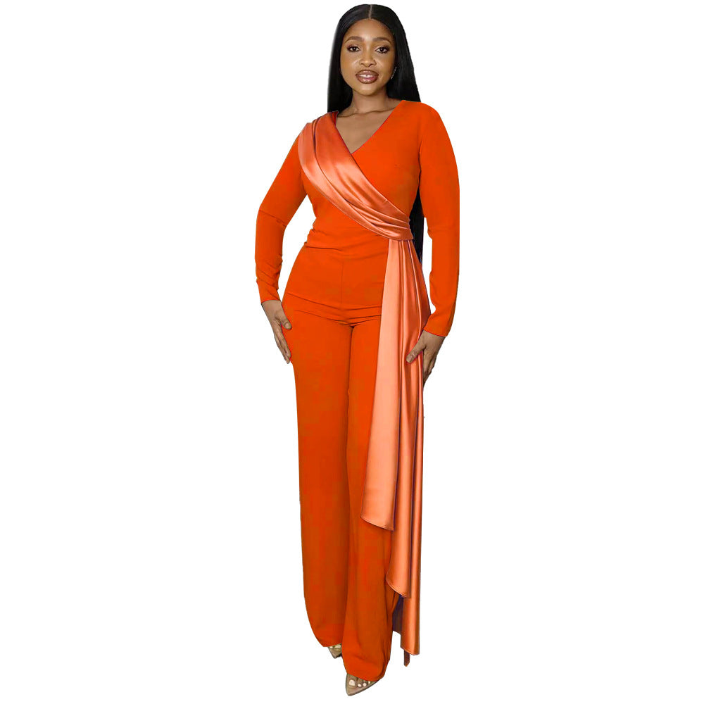 Women Long Sleeve V-Neck Slim Jumpsuit 9
