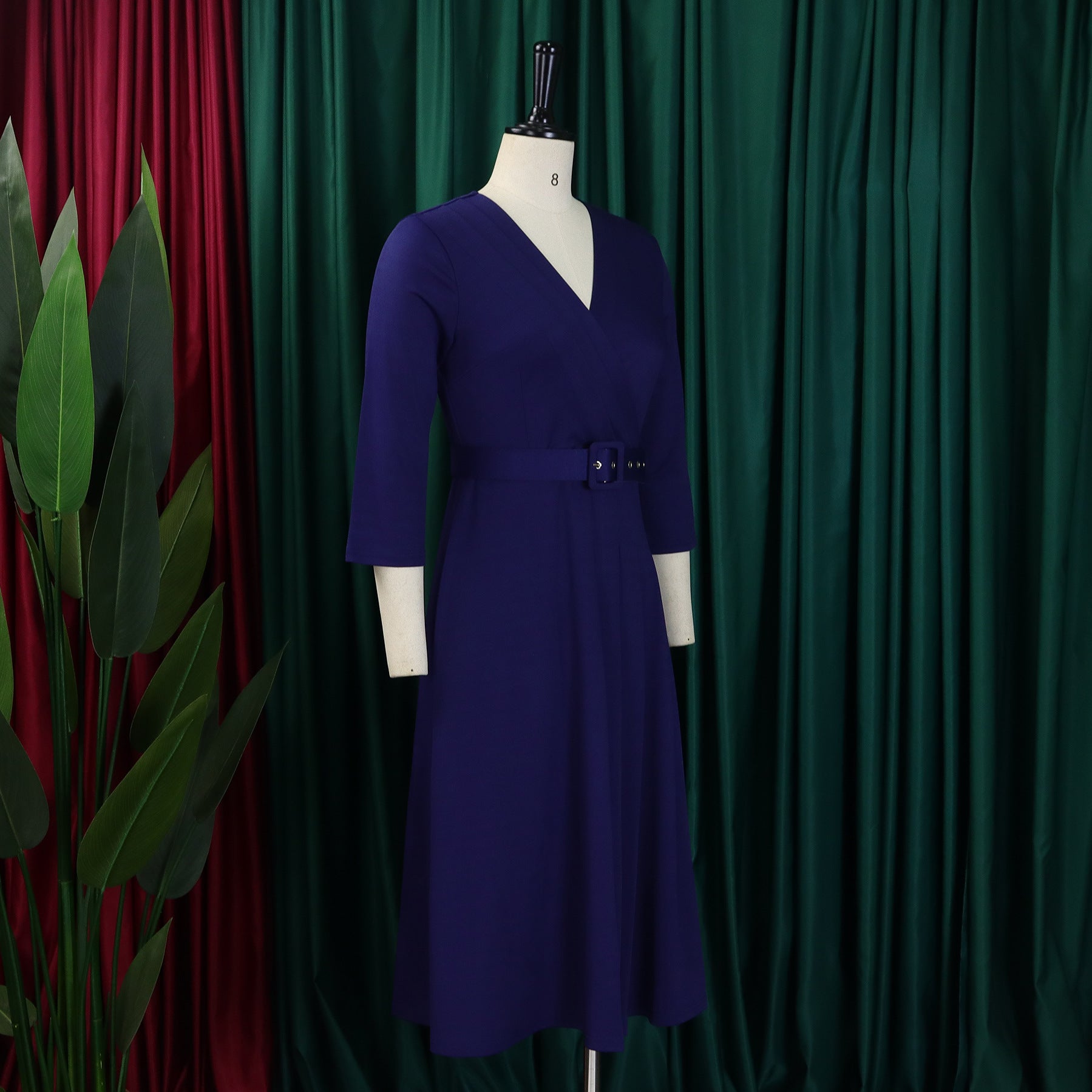 Women v-neck pleated elastic elegant African dress 12