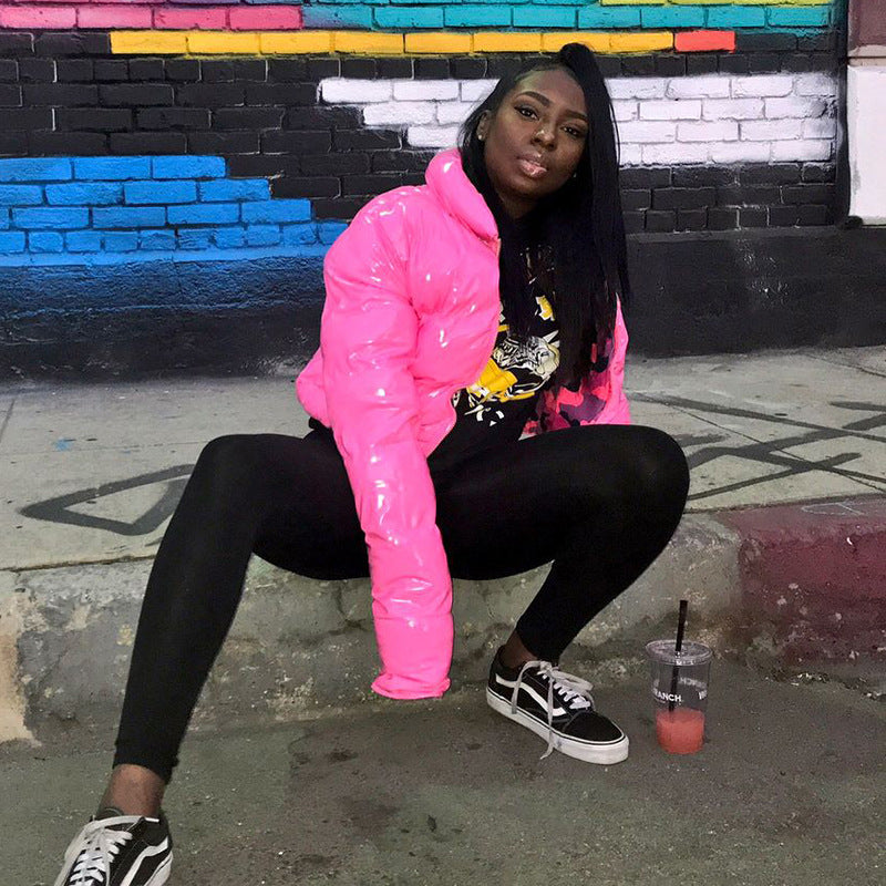 Winter Turndown Collar Camo Print Zip Reversible Women's Cotton Top 11