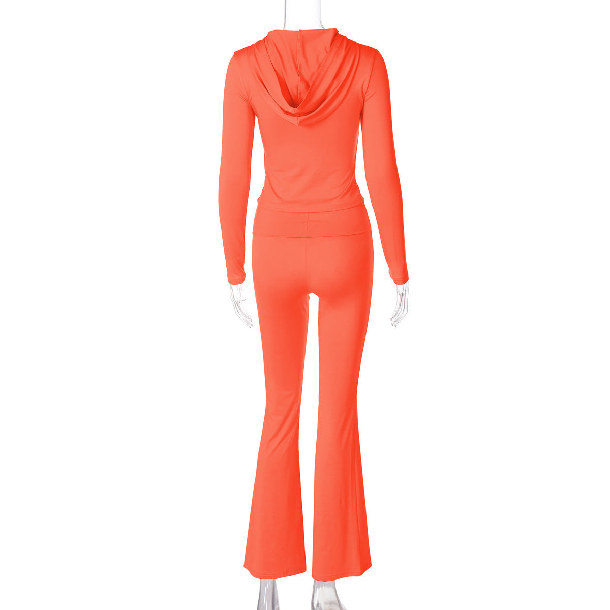 Women's autumn and winter zipper long sleeve hooded top Bell Bottom pants fashion Casual two piece set 31