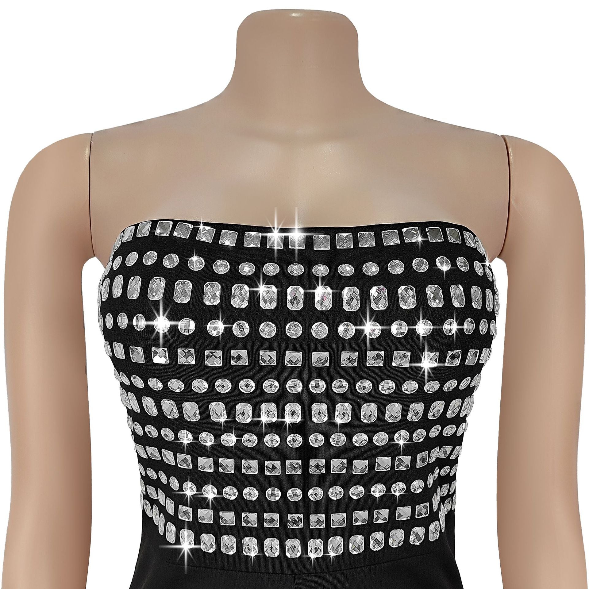 Women Sexy Strapless Solid Beaded Jumpsuit 10