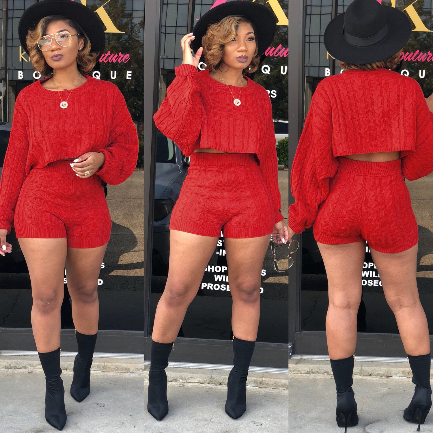 Women's Knit Sweater Shorts Nightclub Two-Piece Set 4