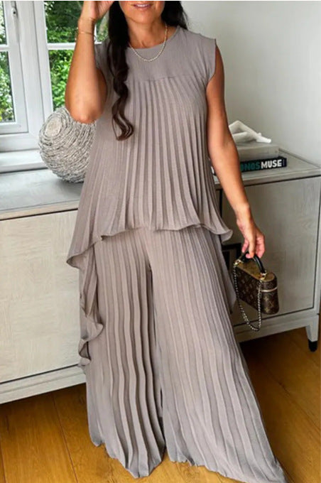 Women Round Neck Solid Raglan Sleeve Top and Pants Two-piece Set