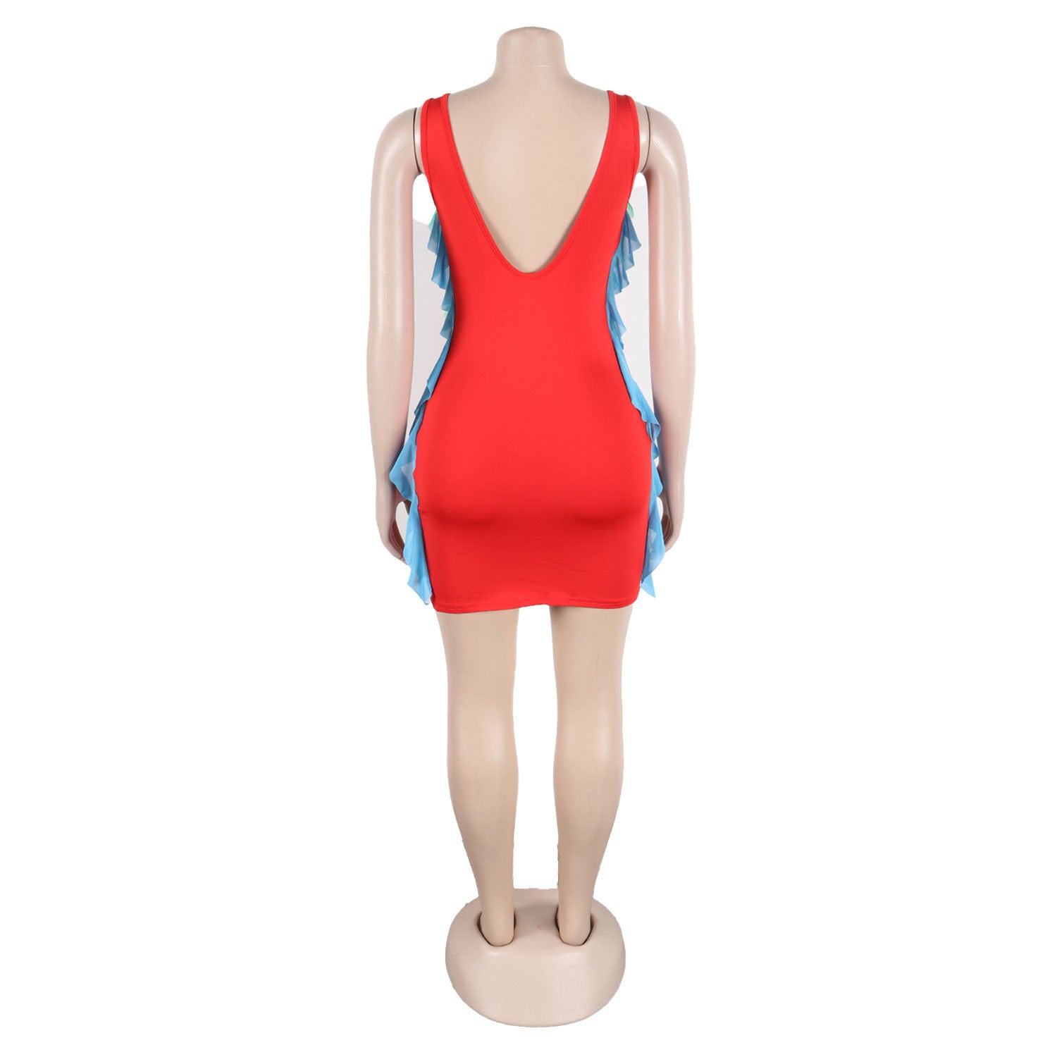 Women Contrasting Ruffles Line Irregular Mini Dress 22