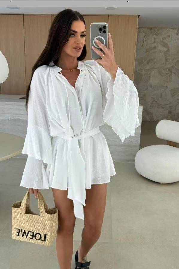 Women's Lace Ruffle Sleeve V-Neck Blouse