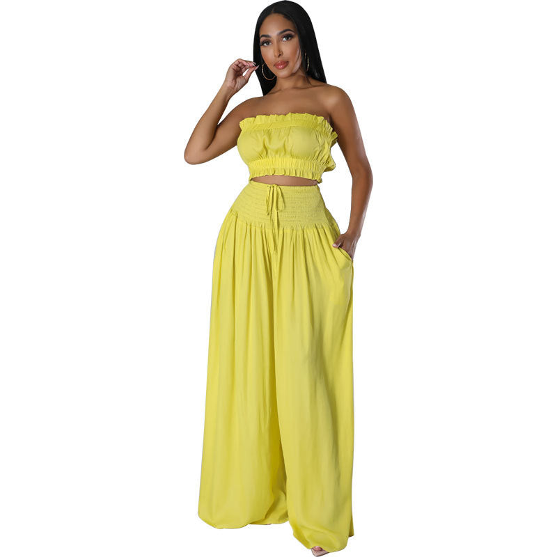 Women Casual Summer Sleeveless Crop Top and Wide Leg Pants Two-Piece Set 9
